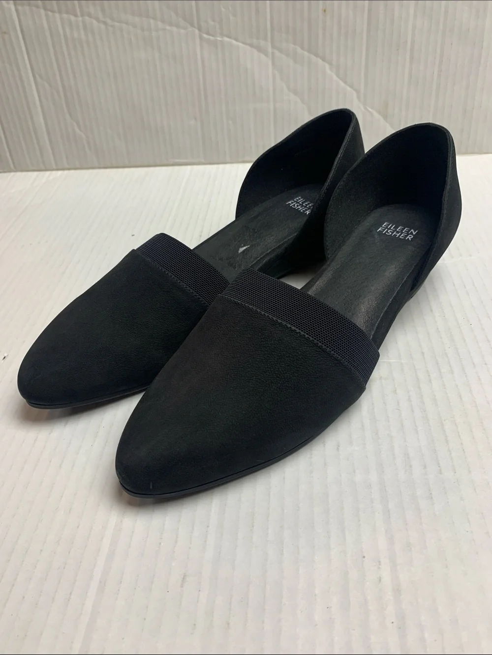 Eileen Fisher Ida Black D’orsay Suede Minimalist Flats Size 9